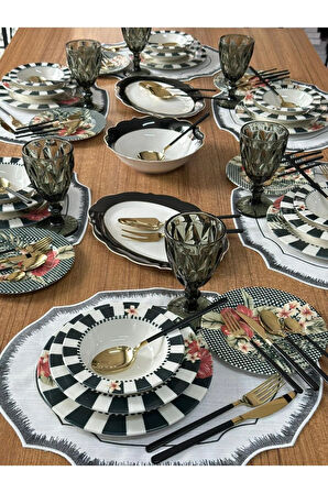 Yemek Takımı 86 Parça 6 Kişilik Black Flower