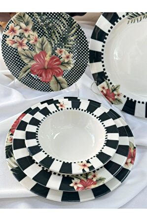 Kosova Yemek Takımı 24 Parça 6 Kişilik Black Flower
