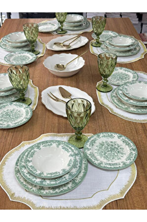 Kosova Yemek Takımı 44 Parça 6 Kişilik Green Rosabella
