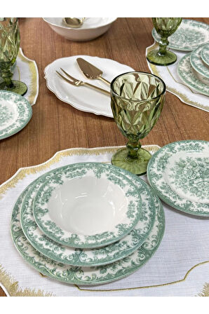 Kosova Yemek Takımı 44 Parça 6 Kişilik Green Rosabella