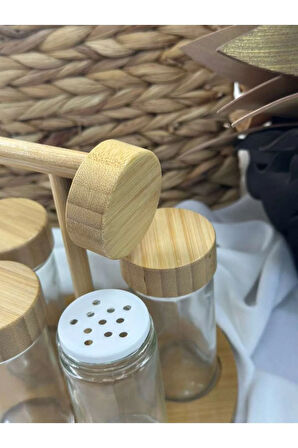 Bambu Standlı Kapalık 5'li Baharatlık / Düzen / Organizer