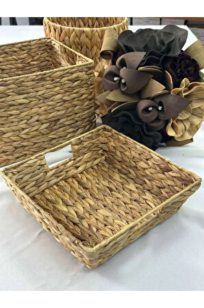 Hasır Sepet - Çok Amaçlı Çiçeklik Gazetelik Dekoratif / 29,5x29,5x9,5cm