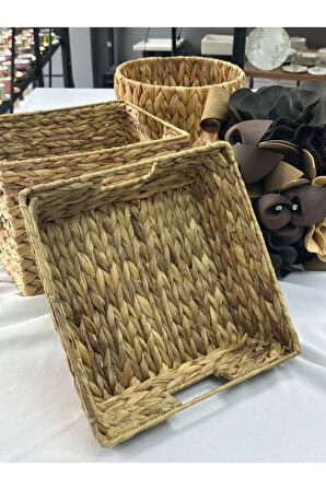 Hasır Sepet - Çok Amaçlı Çiçeklik Gazetelik Dekoratif / 29,5x29,5x9,5cm