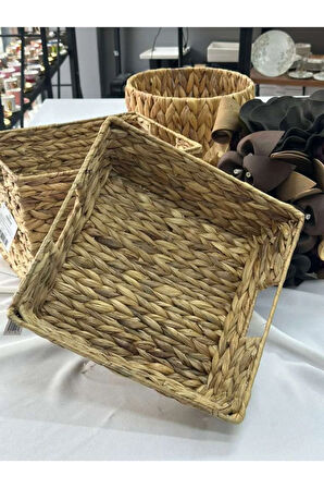 Hasır Sepet - Çok Amaçlı Çiçeklik Gazetelik Dekoratif / 29,5x29,5x9,5cm