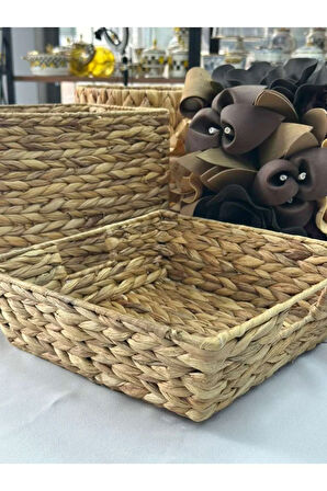 Hasır Sepet - Çok Amaçlı Çiçeklik Gazetelik Dekoratif / 29,5x29,5x9,5cm