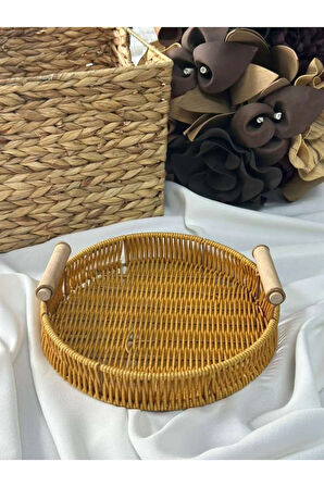 Bambu Hasır Yuvarlak Organizer Tepsi / Sunum / Düzen 24x24x4cm