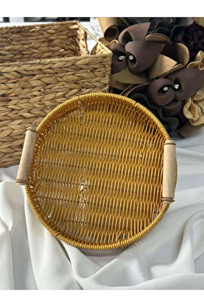 Bambu Hasır Yuvarlak Organizer Tepsi / Sunum / Düzen 24x24x4cm