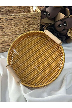 Bambu Hasır Yuvarlak Organizer Tepsi / Sunum / Düzen 24x24x4cm