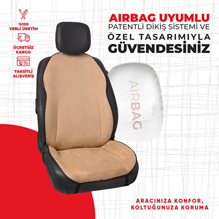 Krem Süet kumaş ön ikili oto minderi