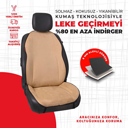Krem Süet kumaş ön ikili oto minderi