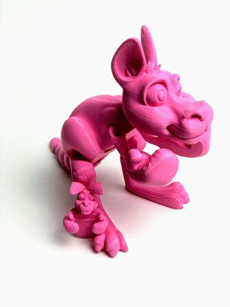 3D Hareketli Kanguru ve Yavrusu Figürlü Oyuncak - Pembe