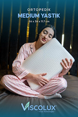 Medium Boy Ortopedik Yastık - Boyun Destekli Visco Yastık Pembe 56x36x11/7