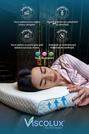 Medium Boy Ortopedik Yastık - Boyun Destekli Visco Yastık Pembe 56x36x11/7