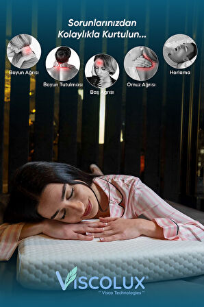 Medium Boy Ortopedik Yastık - Boyun Destekli Visco Yastık Pembe 56x36x11/7