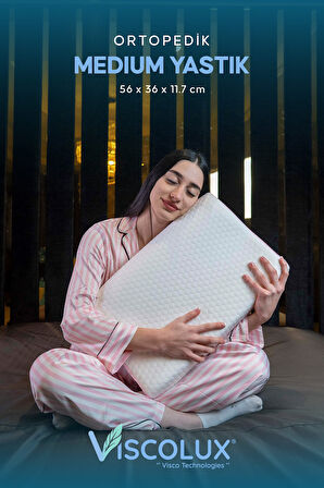 Medium Boy Ortopedik Yastık - Boyun Destekli Visco Yastık Pembe 56x36x11/7