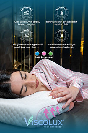 Medium Boy Ortopedik Yastık - Boyun Destekli Visco Yastık Pembe 56x36x11/7