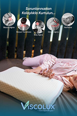 Medium Boy Ortopedik Yastık - Boyun Destekli Visco Yastık Pembe 56x36x11/7