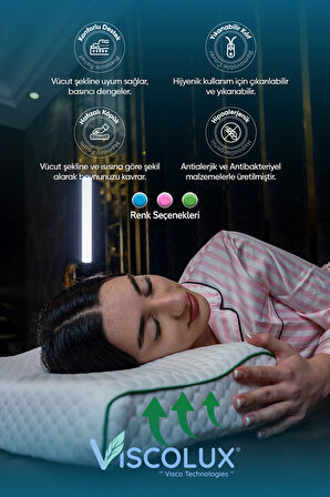 Medium Boy Ortopedik Yastık - Boyun Destekli Visco Yastık Pembe 56x36x11/7