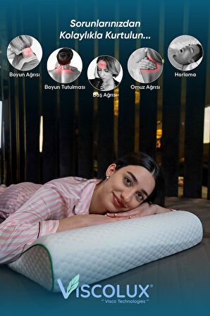 Medium Boy Ortopedik Yastık - Boyun Destekli Visco Yastık Pembe 56x36x11/7