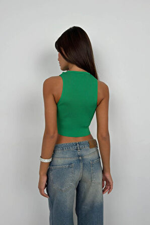 Taş Detay Dekolteli Crop Bluz