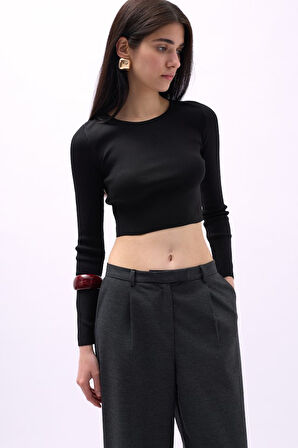 Bisiklet Yaka Dokulu Crop