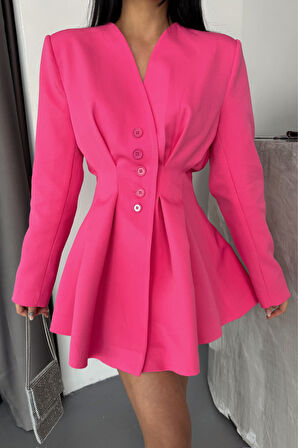CEKET ELBİSE PENS DETAYLI - Pembe