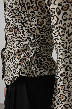 Yanları Büzgülü Leopar Gömlek - Leopar