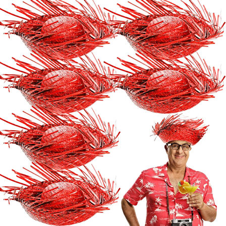 Tropikal Parti Kırmızı Hasır Hawaii Şapkası