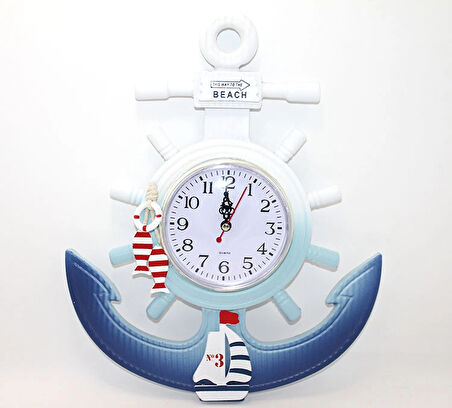 MDB Ahşap Marin Dümenli Ve Çapa Tasarımı Saat Model 1