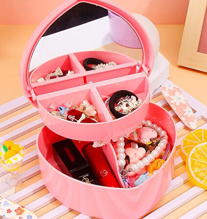 MDB Kalp Tasarımlı Aynalı Takı Saklama Kutusu