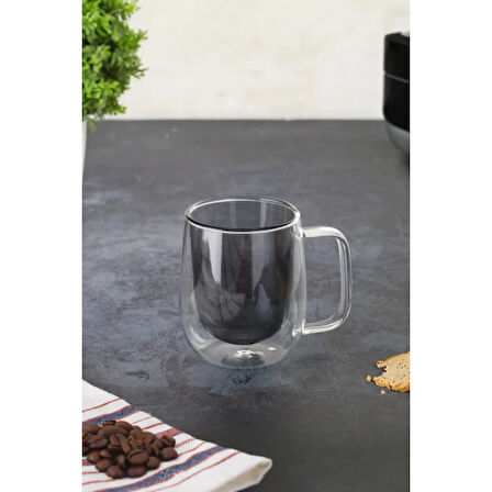 MDB Çift Cidarlı Cam Kupa Gri Renk