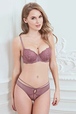 MDB MdbShop Balenli Destekli Dolgulu Askıları Çıkabilen Yaka Detaylı Çıkabilen Yaka Aksesuarlı Dantelli Sütyen ve Slip Takım