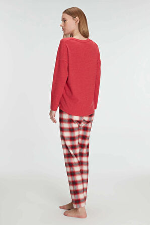 MDB MdbShop Pamuklu Kışlık Kare Desenli Uzun Kol Pijama Takımı