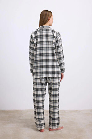 MDB MdbShop Kareli Flanel Görünümlü Uzun Kollu 2li Pijama Takımı