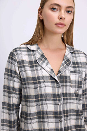 MDB MdbShop Kareli Flanel Görünümlü Uzun Kollu 2li Pijama Takımı
