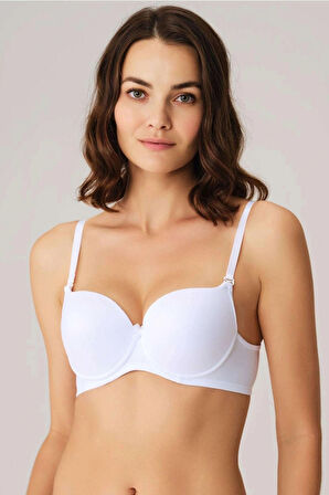 MDB Anıl Balenli Desteksiz Dolgusuz Askıları Çıkabilen Günlük Klasik T-Shirt Sütyeni