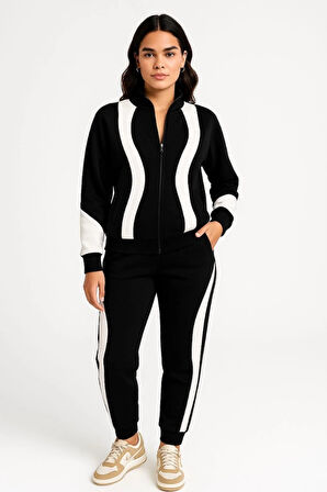 MDB Premium Parçalı Eşofman Takım  Dik Yaka Fermuarlı weatshirt  iyah