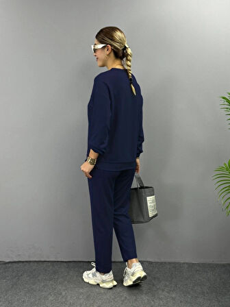 MDB Kadın Uzun Kollu Bisiklet Yaka Viskon Iki Iplik Bluz Ve Pantolon Ikili Takım