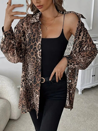 MDB Kadın Uzun Kollu Yakalı önden Düğmeli şifon Gömlek