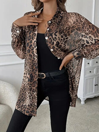 MDB Kadın Uzun Kollu Yakalı önden Düğmeli şifon Gömlek