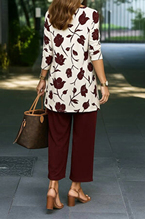 MDB Kadın Uzun Kollu önü Açık Modal Ceket Kolsuz Viskon Iki Iplik Bluz Ve Pantolon üçlü Takım