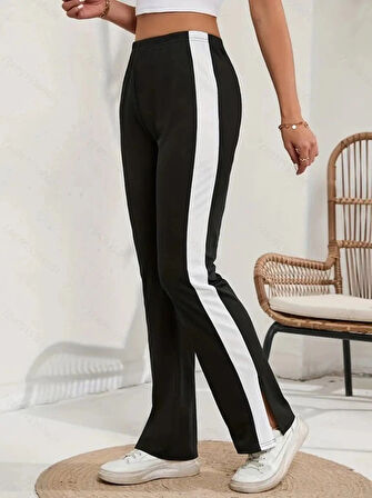 MDB Kadın Yüksek Bel Yan şerit Detaylı Yırtmaçlı Viskon Iki Iplik Pantolon