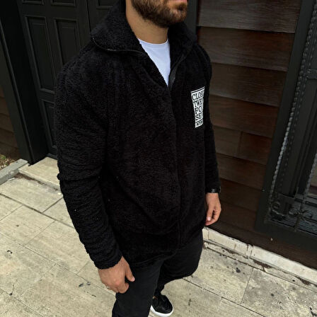 MDB Erkek Polar Fermuarlı weatshirt – Kapüşonsuz, Cepli, Yumuşak Dokulu, Oversize Rahat Kalıp, Kışlık ıcak Tutan Fermuarlı Üst  iyah