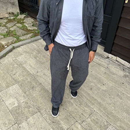 MDB Erkek Fitilli Kadife Cepli Buggy Pantolon Oversize Rahat Kalıp  Füme