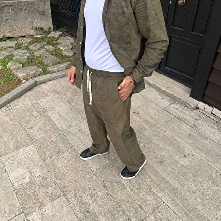 MDB Erkek Fitilli Kadife Cepli Buggy Pantolon Oversize Rahat Kalıp  Haki