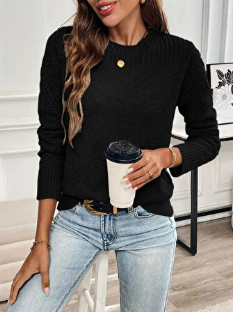 MDB Kadın Uzun Kollu Bisiklet Yaka Triko Bluz