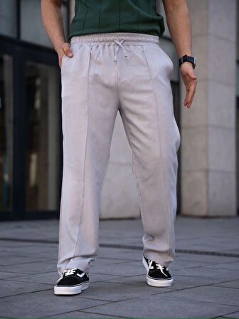 MDB Erkek Keten Cepli Çıma Dikişli Jogger Buggy Pantalon Rahat Kalıp  Gri