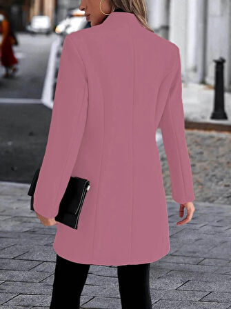 MDB Kadın Uzun Kollu Kırlangıç Yaka önden Düğmeli Kısa Kaşe Kaban