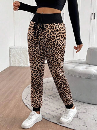 MDB Kadın Yüksek Bel Bağcıklı Desenli Iki Iplik Pantolon