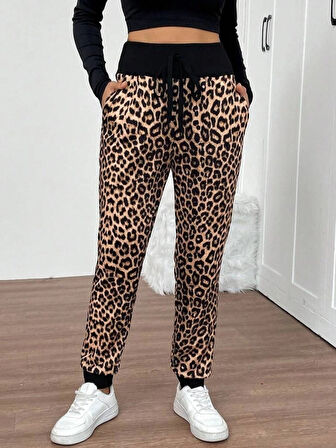 MDB Kadın Yüksek Bel Bağcıklı Desenli Iki Iplik Pantolon